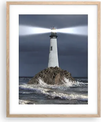 Produktbild von Gerahmtes Poster - Rahmen in heller Eiche - Leuchtturm Meer - 40x50 cm - Wand Bild - Wanddeko - Wandbilder - Kunstposter - Wandposter - Bilderrahmen - Bilder - Kunstdruck - Wandbild - P2NPA40x50-3550