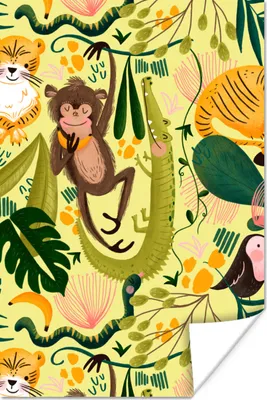 Produktbild von MuchoWow® Poster Dschungel - Pflanzen - Tiere - Gelb 40x60 cm - Plakate für die Wand - Poster Babyzimmer