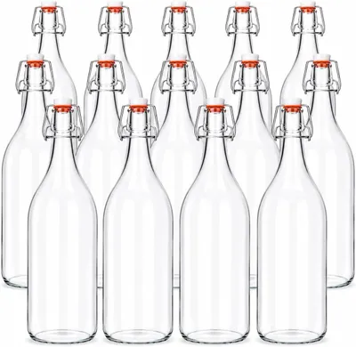 Produktbild von 12er Set 2 L Bügelflaschen aus Glas, leere Glasflaschen mit Bügelverschluss, Likörflaschen, Saftflaschen, Ölflaschen, Wasserflaschen zum Befüllen