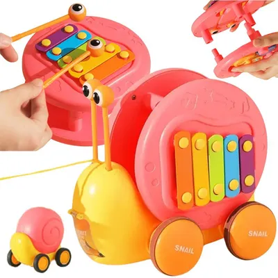 Image de Woopie Cymbales d'escargot à tirer 4 en 1, lanceur d'engrenages sensoriels + petite voiture