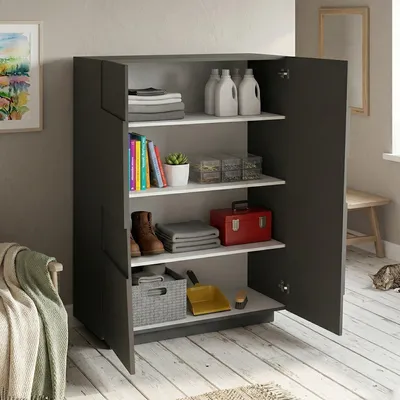 Produktbild von Mehrzweckgarderobe 2-türiger Ddescigli, Multifunktionsschrank, 2-türiger Schrank, 120x44h126 cm, Anthrazit