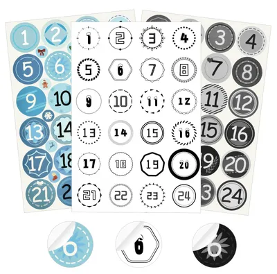 Produktbild von Adventskalender-Aufkleber mit 3 x 24 Zahlen für selbstgestaltete Dekorationen