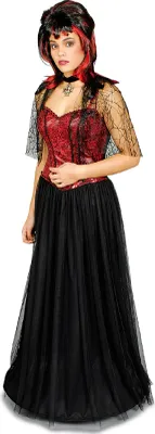 Produktbild von K31250621-36-38 schwarz-rot Damen Vampirkleid Halloweenkleid Gr.36-38