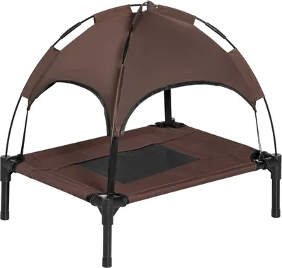 Image de Lit pour animaux Fortuna Lai Outdoor avec baldaquin Lit surélevé pour chien, tissu taffetas respirant, couleur café, 61 x 46 x 62 cm