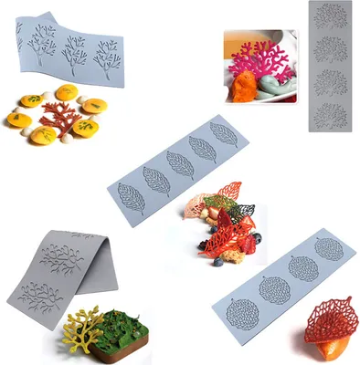 Produktbild von Stück Blattformen, Silikon-Backformen, Fondantformen, hohle 3D-Silikonformen mit Korallenzweigen und Blattspitze, Polymer-Tonformen zum Backen, Harz, Ton, Zuckerhandwerk, Dessert-Kuchendekoration