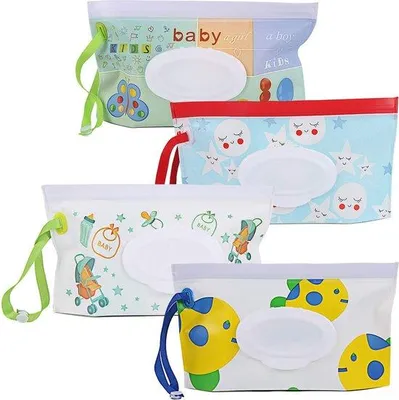 Image de Distributeur de lingettes pour bébé, ensemble de 4 supports de lingettes humides portables et réutilisables