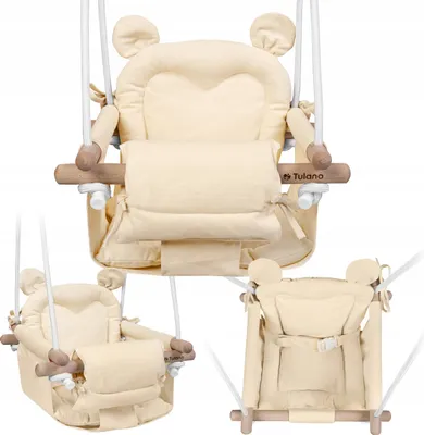 Immagine prodotto di Tulano Hop 30 Beige | Altalena per bambini a forma di orsetto | Altalena da interno all'aperto | Imbracatura di sicurezza | Portata fino a 60 kg | da 6 a 36 mesi