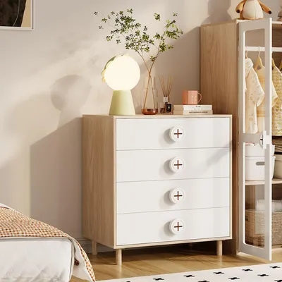 Immagine prodotto di Comodino, cassettiera, cassettiera da camera da letto e mobile contenitore per bambini, con 4 cassetti, mobile contenitore con piedini