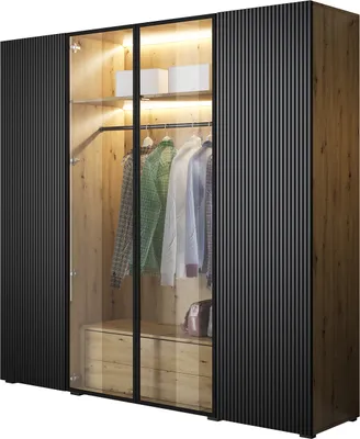 Produktbild von Kleiderschrank mit Schubladen ATRIM 200 eiche artisan / anthrazit / schwarz