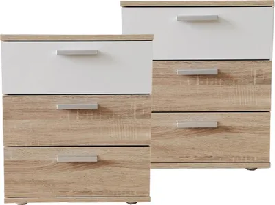 Produktbild von Nachtkommode 3 Schubladen Nina Sonoma Weiß 2er-Set