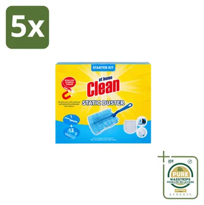 Immagine prodotto di 5 confezioni di kit di avviamento per panni antistatici "At Home Clean" della Staubwischer, contenenti 13 panni ciascuna - confezione risparmio - 5 pezzi