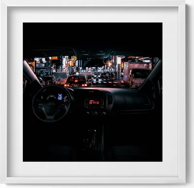 Produktbild von Auto in Tokio– Wandbild mit Rahmen – Gerahmtes Bild  – Wanddekoration – 50x50 cm –  Weiß Rahmen