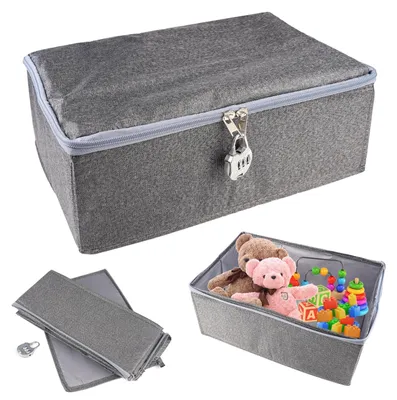 Produktbild von Abschließbare Box 30x20x14 cm, Box mit Schloss, faltbare Aufbewahrungsboxen, abschließbare Box, Aufbewahrungsbox mit Zahlenschloss für Bettwäsche, Kleidung, Spielzeug