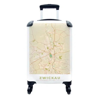 Produktbild von MuchoWow® Koffer Handgepäck Trolley Rollkoffer Kleine Reisekoffer mit 4 Rollen - Karte - Zwickau - Karte - Vintage - Stadtplan - Cabin Size < 55x40x23 cm & 55x40x20 cm - Fotokoffer - Kabinenkoffer - Boardgepäck - Reise-Box - Reisekoffer - Reisegepäck - Koffer mit Bild - Trolley für Kinder