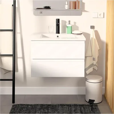 Produktbild von Einzelwaschtisch-Set 60cm mit Keramikplatte und schwarzem Wasserhahn SORRENTO