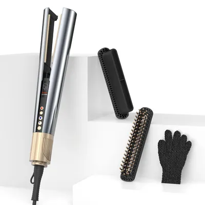 Produktbild von UKLISS 5-in-1-Haarstyler, 1600 W, mit Glättbürste, LCD-Display, Grau