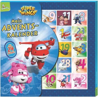 Produktbild von Super Wings Adventskalender mit 24 Büchern, wiederverwendbar, mit Aufhängern