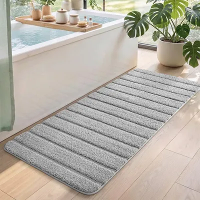 Obrázok produktu pre Protisklzová podložka do kúpeľne, 60 x 150 cm, vysoko savá, umývateľná, svetlosivá
