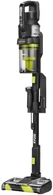 A black and green upright vacuum cleaner on a white background.