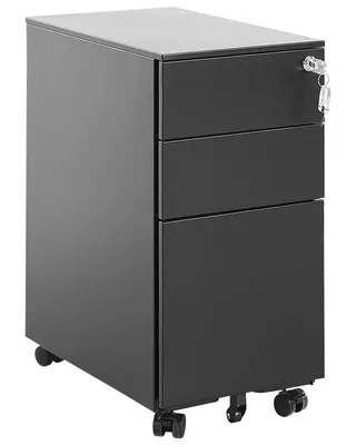 Produktbild von BELIANI Aktenschrank Schwarz Metall mit 3 Schubladen Abschließbar Rollbar Modern Metallschrank für Arbeitszimmer Büro Homeoffice Garage Werkstatt