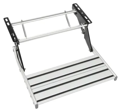 Immagine prodotto di Gradino manuale per camper - Realizzato in lega di alluminio - Portata massima: 150 kg - Dimensioni: 54x61x20 cm - Colore: argento