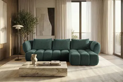 Productafbeelding van Loungehoekbank Savio - Puente 37, donkergroen, rechts - 250x168 cm - Designbank met kussenvulling