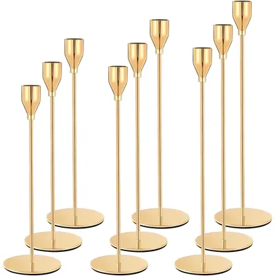 Kerzenhalter-Set 9-tlg., gold, 23/28/33 cm, für Tischdekoration