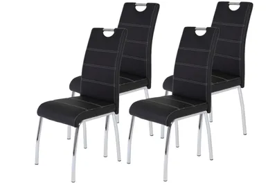 Produktbild von Hela Tische, 4er Set Esszimmerstuhl, Vierfußstuhl Susi - Kunstleder Schwarz - Metallgestell verchromt - Bügelgriff - Steppnähte - 120kg belastbar