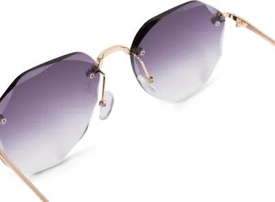 Produktbild von styleBREAKER Damen Piloten Sonnenbrille Rahmenlos mit getönten Gläsern im Diamant Schliff, Geprägte Bügel, Vieleckige Gläser 09020106