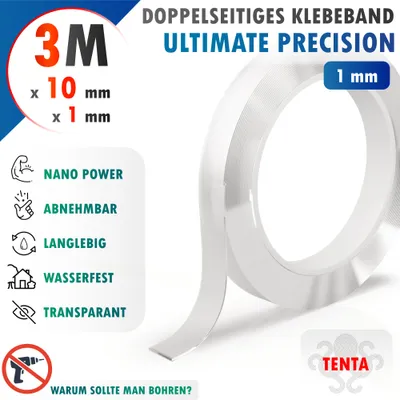 Produktbild von Doppelseitiges Klebeband 3m x 10mm x 1mm - TENTA Ultimate Precision