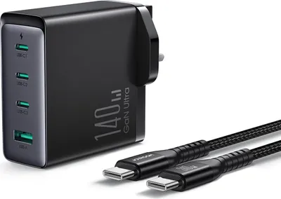 Produktbild von Joyroom JR-TCG05UK GaN-Schnellladegerät 140W 3x USB-C + USB-A mit USB-C/USB-C Kabel 240W 1,2m – UK