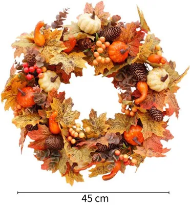 Immagine prodotto di Ghirlanda per porta autunno, ghirlanda autunno, ghirlanda per porta foglia d'acero, ghirlanda per porta decorazione zucca, decorazione autunno esterno, ghirlanda decorazione finestra per Ringraziamento Halloween