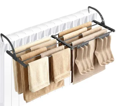 Zdjęcie produktu dla Vilde | Suszarka bębnowa - Suszarka wisząca na grzejniki - Rozkładana suszarka na grzejniki - wykonana z metalu - szara - 68,5-123x35 cm
