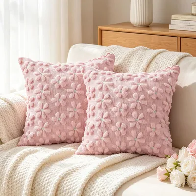 Immagine prodotto di Cuscini decorativi, set da 2, 40x40 cm, motivo floreale, rosa, in poliestere