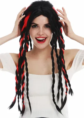 Produktbild von WIG ME UP Perücke geflochten Rasta Dreadlocks Rot Schwarz lang 69023-P103-13