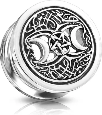 Produktbild von Flesh Tunnel Ohr Piercing Ohrstecker Halbmond Davidstern Edelstahl Schraubverschluss Autiga® silber 10 mm