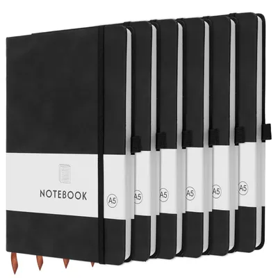 Produktbild von 6 Notizbücher A5 liniert, 21,2 x 14,5 cm, schwarz, 100 Blatt, 80g Papier
