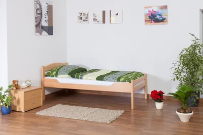 Produktbild von Einzelbett "Easy Premium Line" K1/2n, Buche Vollholz massiv Natur - Maße: 90 x 200 cm