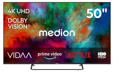 Produktbild von MEDION 125,7 cm (50 Zoll) Fernseher (Smart-TV, Dolby Vision HDR, HBO Max, MagentaTV, Prime Video, Disney+, DAZN, Paramount+, Dolby Atmos, VIDAA Store, PVR, Bluetooth, MD 850302)