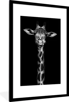 Produktbild von MuchoWow® Gerahmtes Poster Giraffe - Porträt - Tiere - Schwarz - Weiß 60x90 cm - Poster mit Schwarzem Bilderrahmen Wandposter Rahmen Foto Bilder - Dekoration - Wandposter Wohnzimmer - Hochwertig
