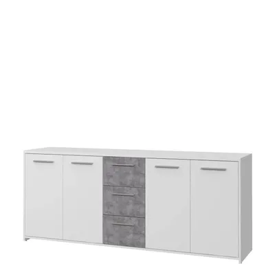 Image de Buffet bas 4 portes 3 tiroirs -Reproduction blanc et gris béton - L 179 x P 42 x H 74,5 cm