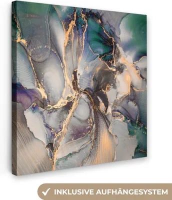 Produktbild von MuchoWow® - Leinwandbilder - Gold - Blau - Marmor, Wandbild, Wanddeko Bilder Wohnzimmer, 90x90 cm