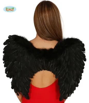 Obrázok produktu pre Čierny anjel čierne krídla s perím, 50 cm
