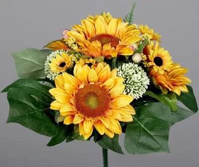 Produktbild von künstlicher Blumenstrauß Sonnenblumen H. 30cm gelb grün  DPI Kunstblumen