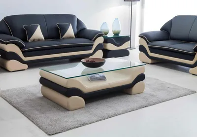Image de Classique de luxe designer table basse canapé salon table cuir tables verre