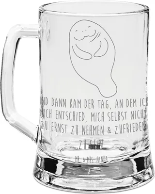 Produktbild von Mr. & Mrs. Panda Krug Seekuh Happy - Transparent - Geschenk, Gravur Bierkrug, Respekt, Meer, Freundin, Achtsamkeit, Selbstliebe, Liebeskummer, Glaskrug, Seidel, Humpen