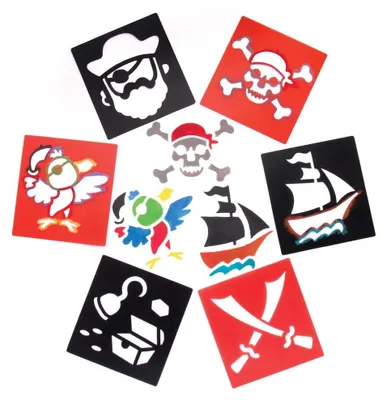 Piratenschablonen, 6 Stück, 15x14 cm, Kunststoff, für Kinder