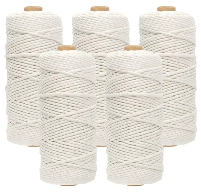 Obrázok produktu pre Macramé šnúrka 3 mm x 100 m - 5 kusov - Bavlnená šnúrka - Odolná - Ľahko hladká - Pre DIY remeslá - Bavlnená šnúra
