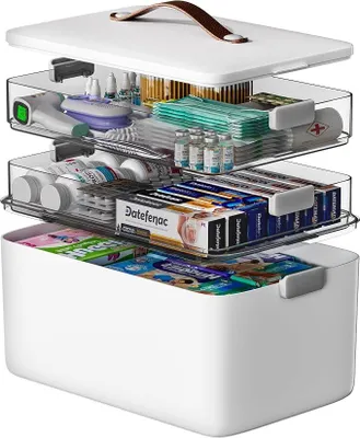 Produktbild von 3-stöckige Medizinbox mit Lederhenkel