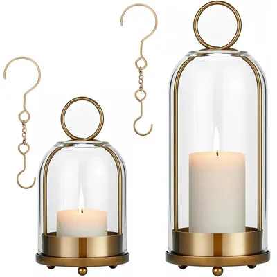 Produktbild von Windlicht Set 2 Stück Kerzenhalter Metall Glas Laterne, moderne Wohnraum Deko für Wohnzimmer Tischdeko & gemütliche Lichtatmosphäre
